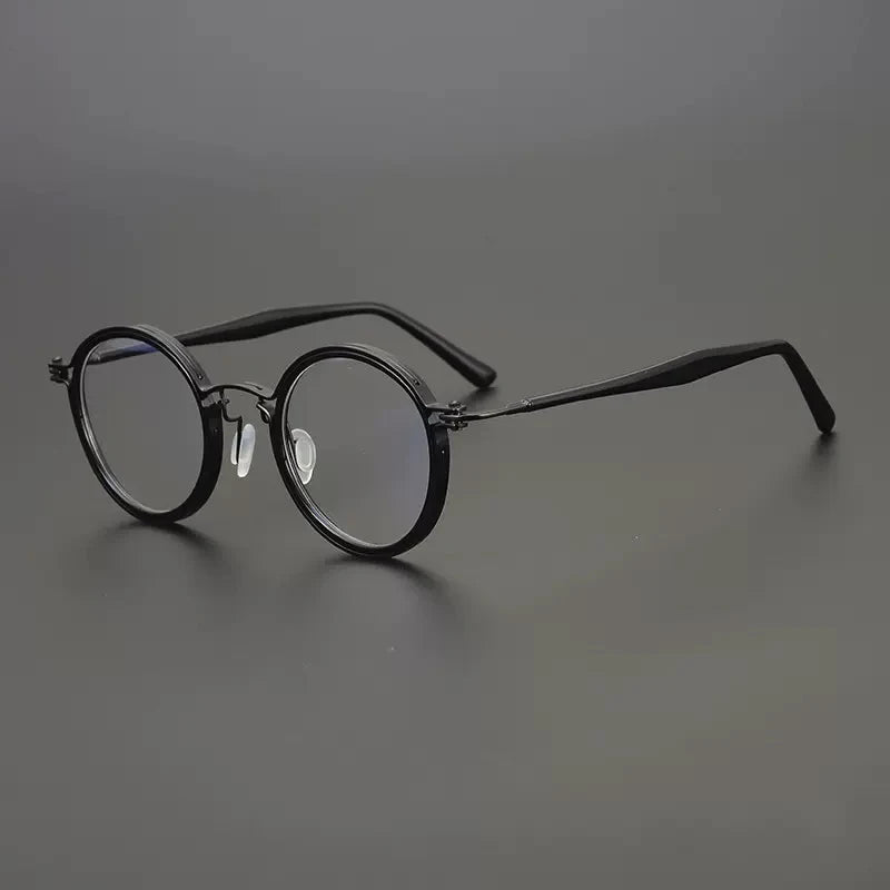 Gatenac Unisex Full Rim Round Acetate Titanium Frame Eyeglasses Gxyj576 Full Rim Gatenac Black Titanium  