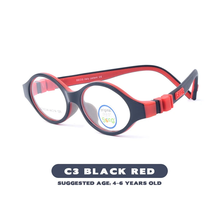 Secg Unisex Children's Full Rim Round Tr 90 Silicone Eyeglasses 2044 Full Rim Secg C3 BLACK RED  