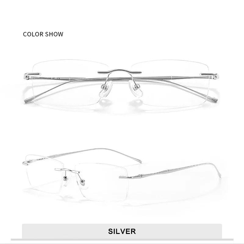 Vicky Unisex Rimless Rectangle Titanium Reading Glasses V6032 Reading Glasses Vicky -150 D0632-Silver 