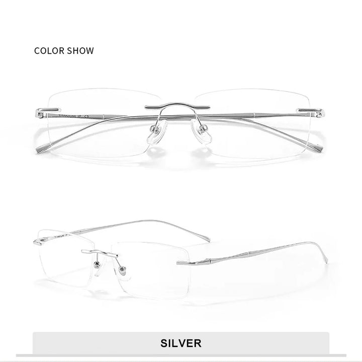 Vicky Unisex Rimless Rectangle Titanium Reading Glasses V6032 Reading Glasses Vicky -150 D0632-Silver 