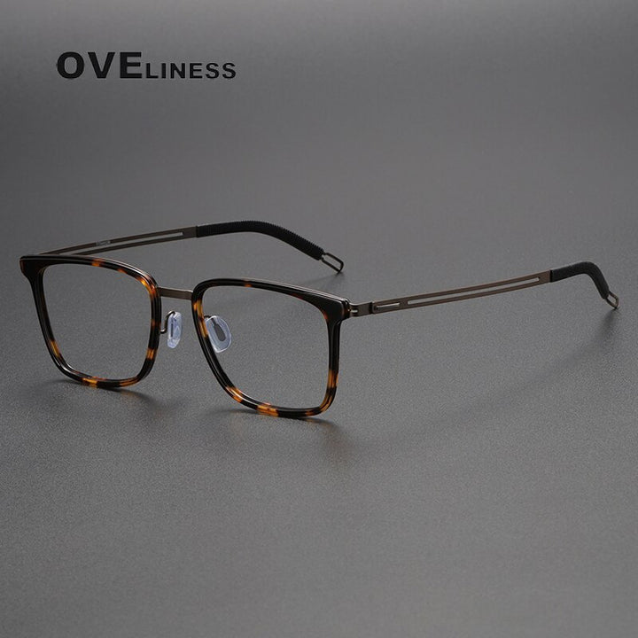 Oveliness Unisex Full Rim Square Screwless Titanium Eyeglasses 8202305 Full Rim Oveliness leopard brown  