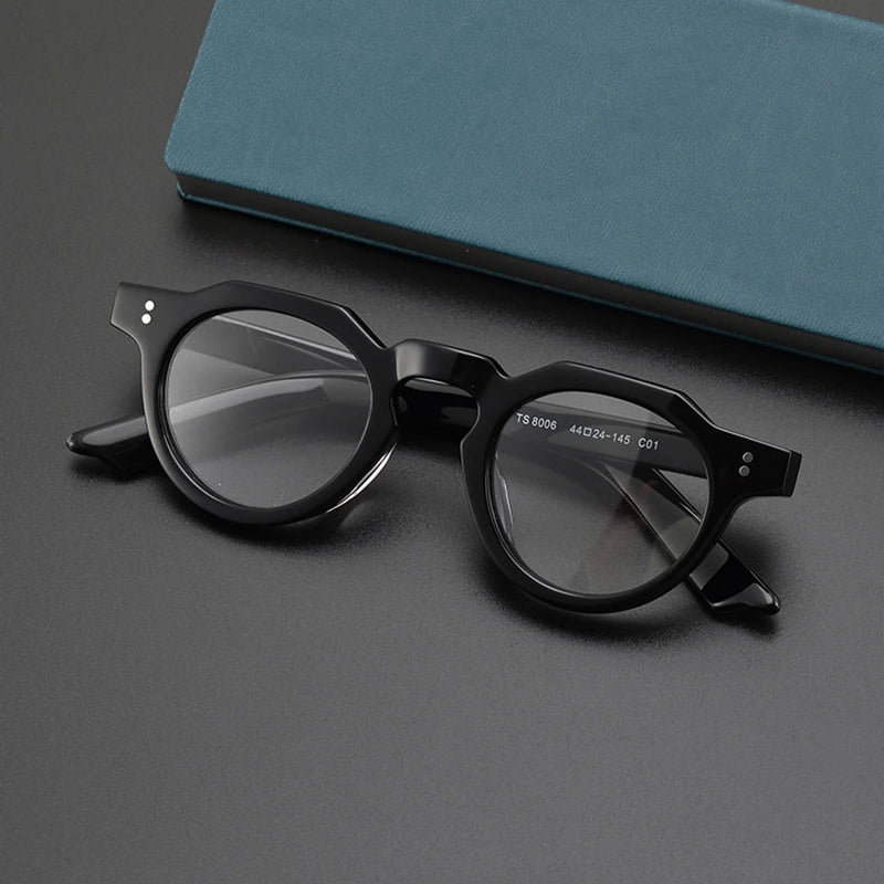 Black Mask Unisex Full Rim Flat Top Round Acetate Eyeglasses 8006 Full Rim Black Mask   