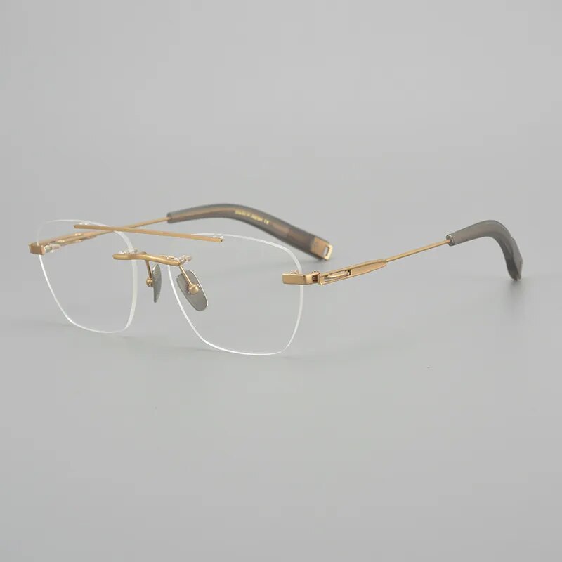 Hdcrafter Unisex Rimless Square Double Bridge Titanium Eyeglasses Dtx419 Rimless Hdcrafter Eyeglasses Gold  