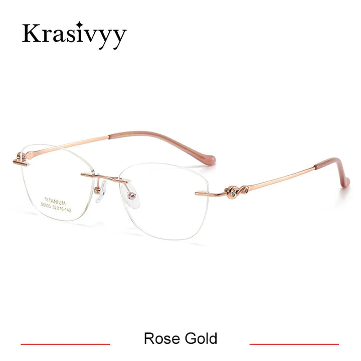 Krasivyy Women's Rimless Oval Square Titanium Eyeglasses 6003 Rimless Krasivyy Rose Gold  