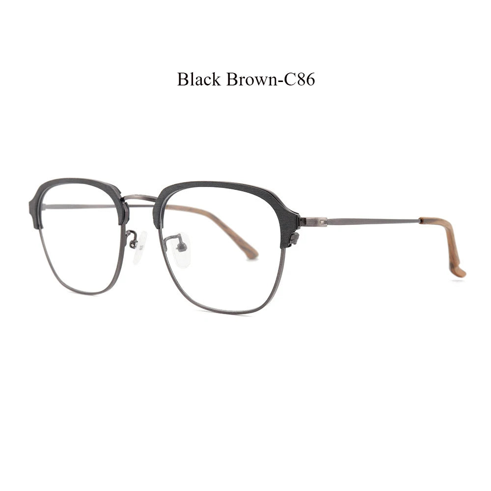 Hdcrafter Unisex Full Rim Square Wood Titanium Eyeglasses 81204