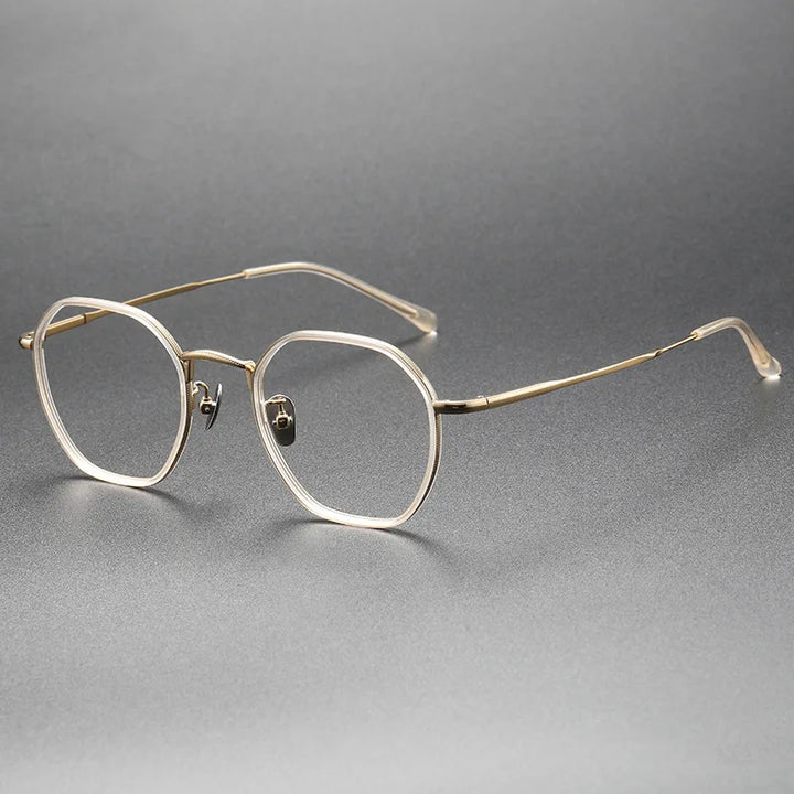 Aimee Men's Full Rim Polygon Round Titanium Acetate Eyeglasses 8502 Full Rim Aimee Champagne  