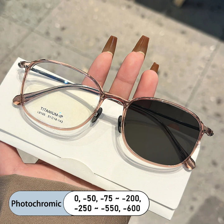 Kocolior Unisex Full Rim Square Acetate Titanium Photochromic Reading Glasses 69105