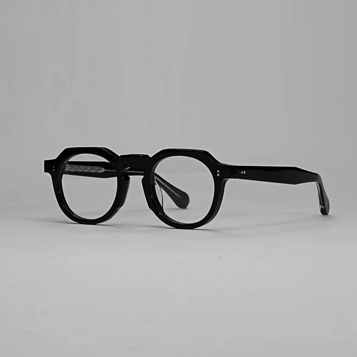 Hewei Unisex Full Rim Flat Top Round Acetate Eyeglasses 1504 Full Rim Hewei black CHINA 