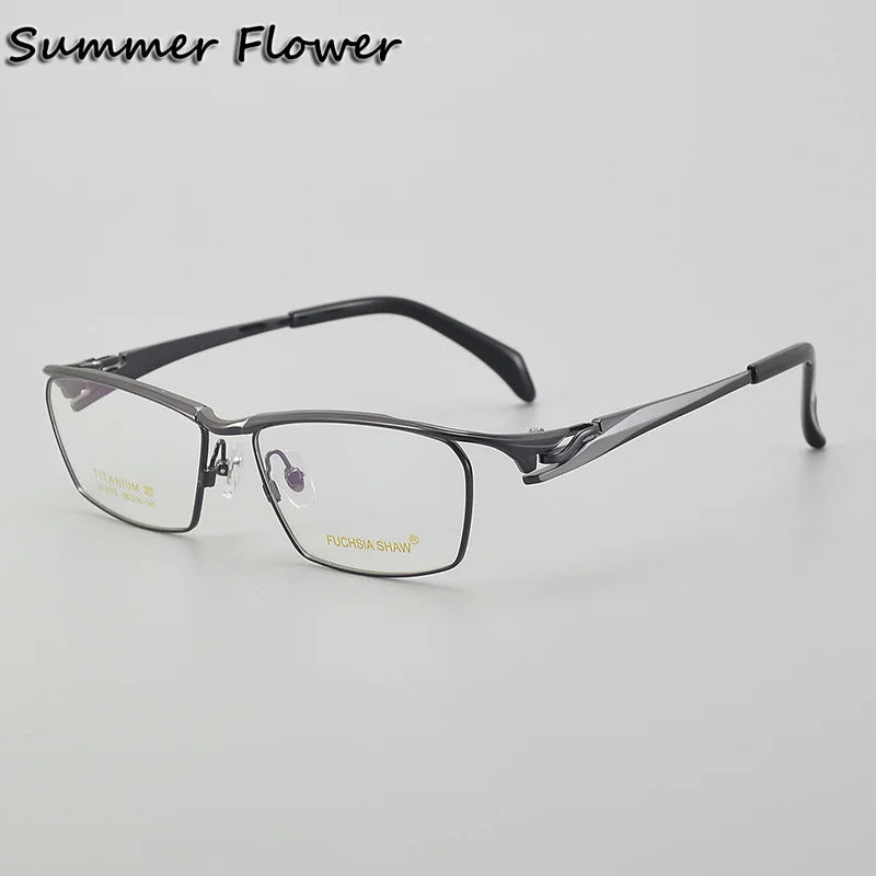 Summer Flower Unisex Full Rim Square Titanium Eyeglasses 86175 Full Rim Summer Flower Gray Gray