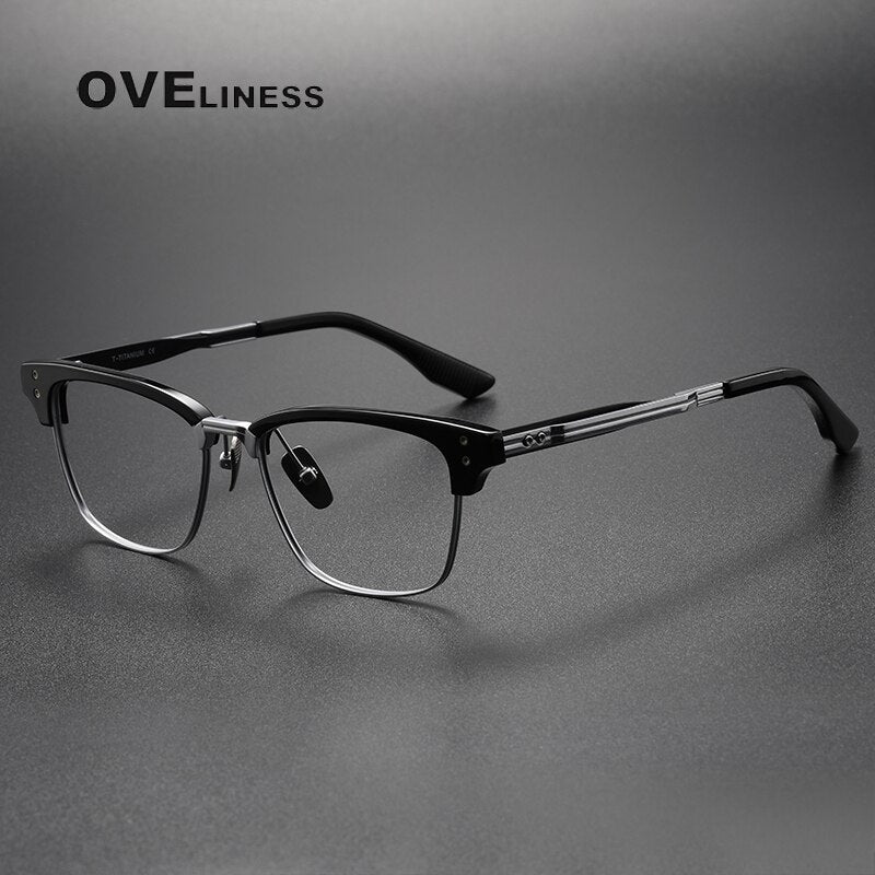 Oveliness Unisex Full Rim Square Titanium Eyeglasses Dxt132 Full Rim Oveliness black silver  