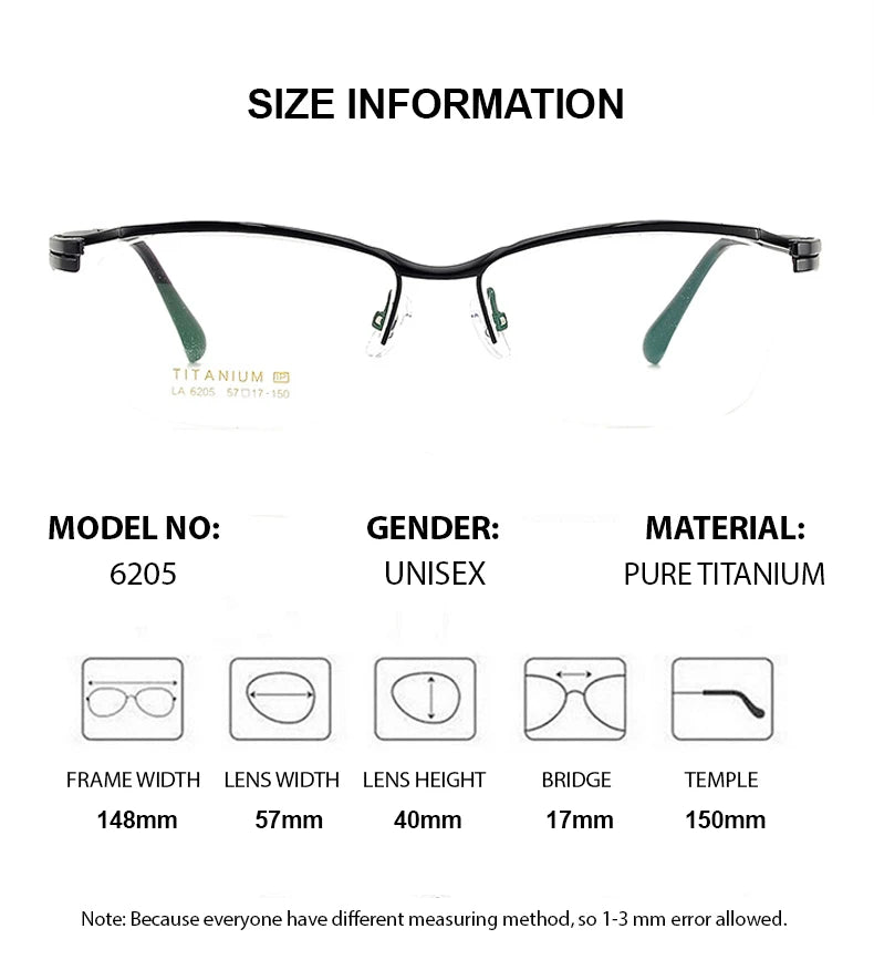 Summer Flower Unisex Semi Rim Square Titanium Brow Line Eyeglasses 86205 Semi Rim Summer Flower