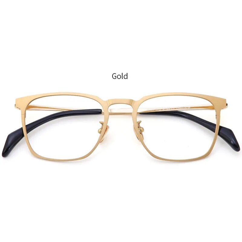 Muzz Men's Full Rim Square Titanium Eyeglasses S18008 Full Rim Muzz Gold  