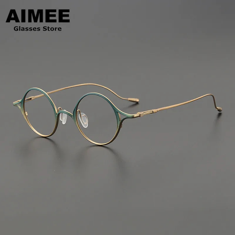 Aimee Unisex Full Rim Round Oval Titanium Eyeglasses 2353 Full Rim Aimee Golden-Green  