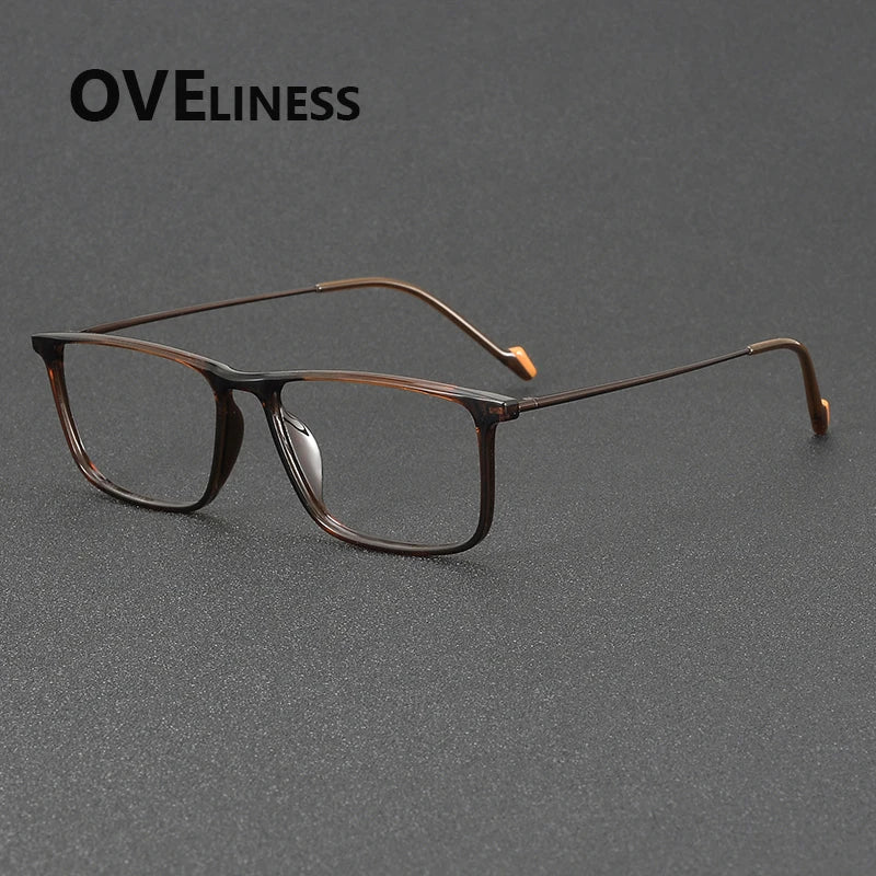 Oveliness Women's Full Rim Square Acetate Titanium Eyeglasses 72348 Full Rim Oveliness brown