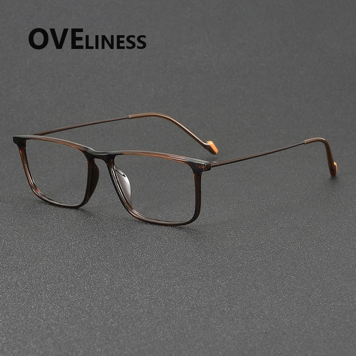 Oveliness Women's Full Rim Square Acetate Titanium Eyeglasses 72348 Full Rim Oveliness brown