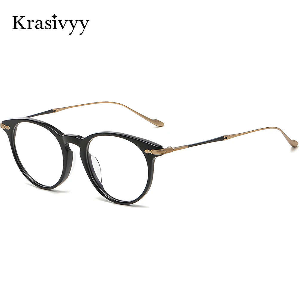 Krasivyy Unisex Full Rim Round Titanium Acetate Eyeglasses 715889