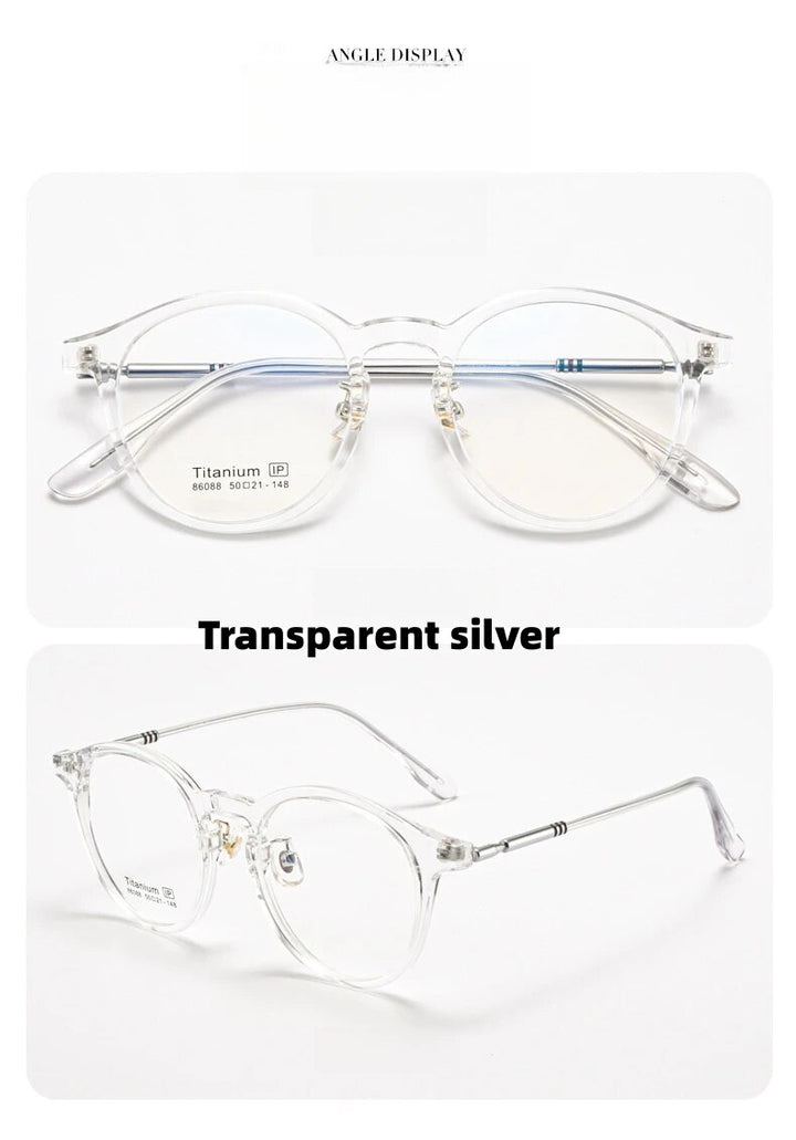 KatKani Unisex Full Rim Round Tr 90 Titanium Eyeglasses 6088 Full Rim KatKani Eyeglasses Transparent silver  