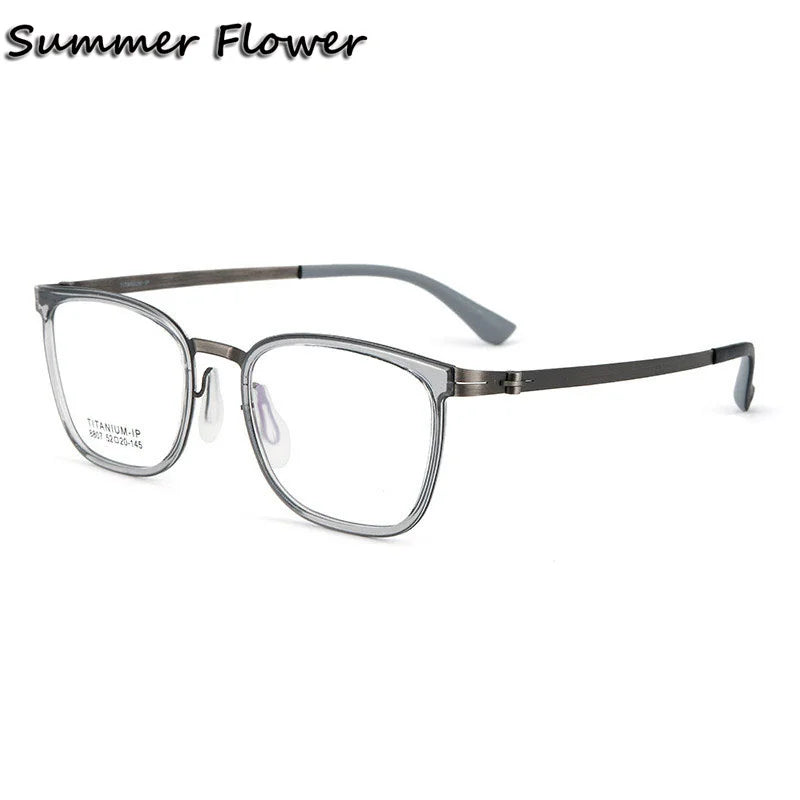 Summer Flower Unisex Full Rim Square Tr 90 Alloy Eyeglasses 88807 Full Rim Summer Flower Transparent Gray