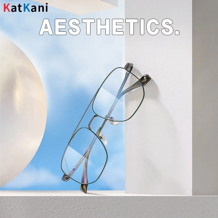 KatKani Unisex Full Rim Square Double Bridge Titanium Eyeglasses 3053 Full Rim KatKani Eyeglasses   