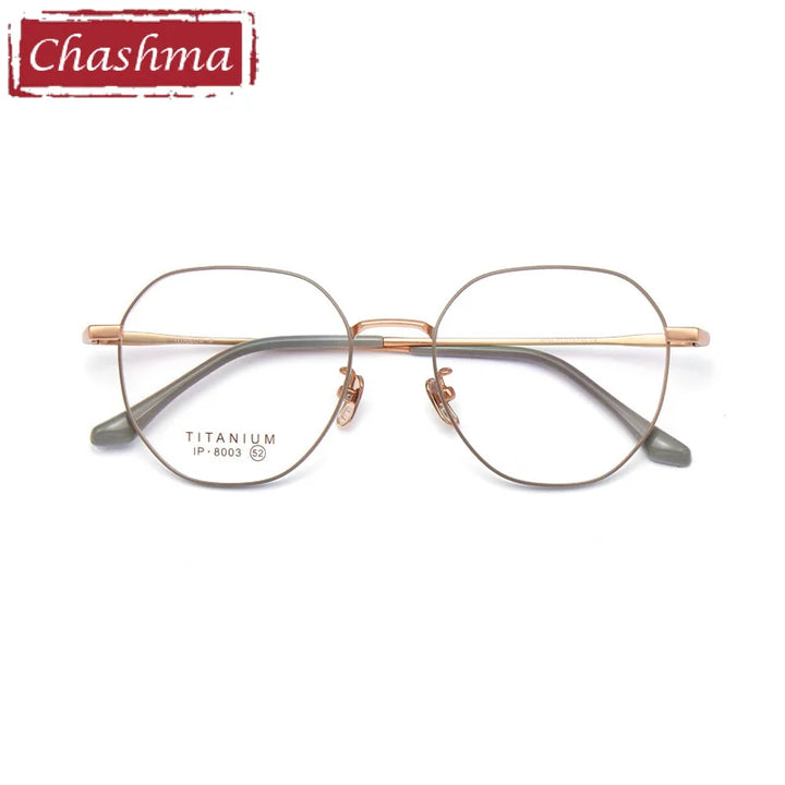 Chashma Ottica Unisex Full Rim Hexagon Titanium Eyeglasses 8003 Full Rim Chashma Ottica Coffee Rose Gold  