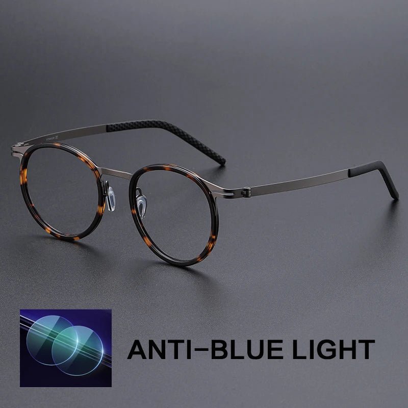 Gatenac Unisex Full Rim Round Titanium Acetate Reading Glasses G698010
