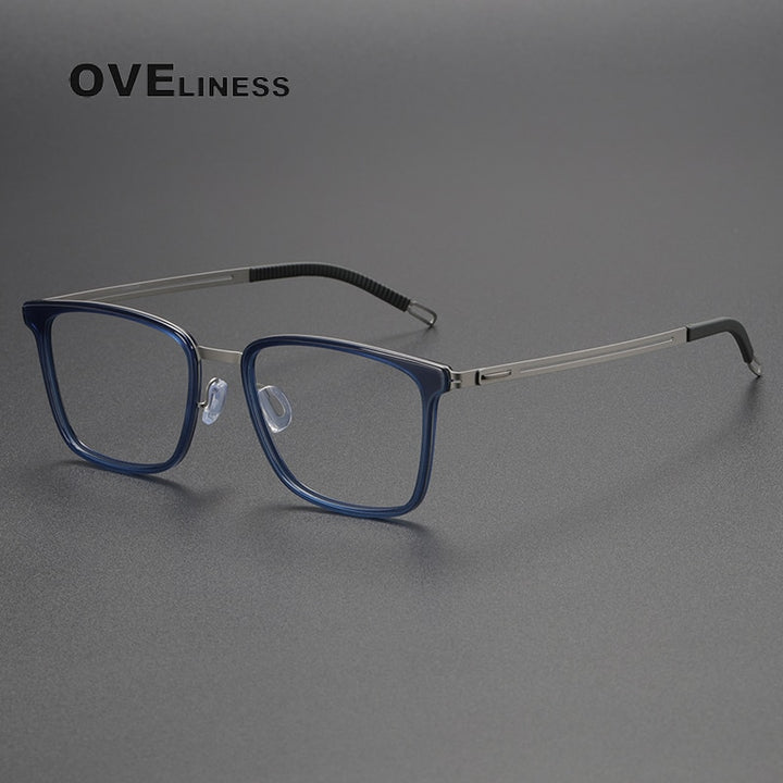 Oveliness Unisex Full Rim Square Screwless Titanium Eyeglasses 8202305 Full Rim Oveliness blue silver  