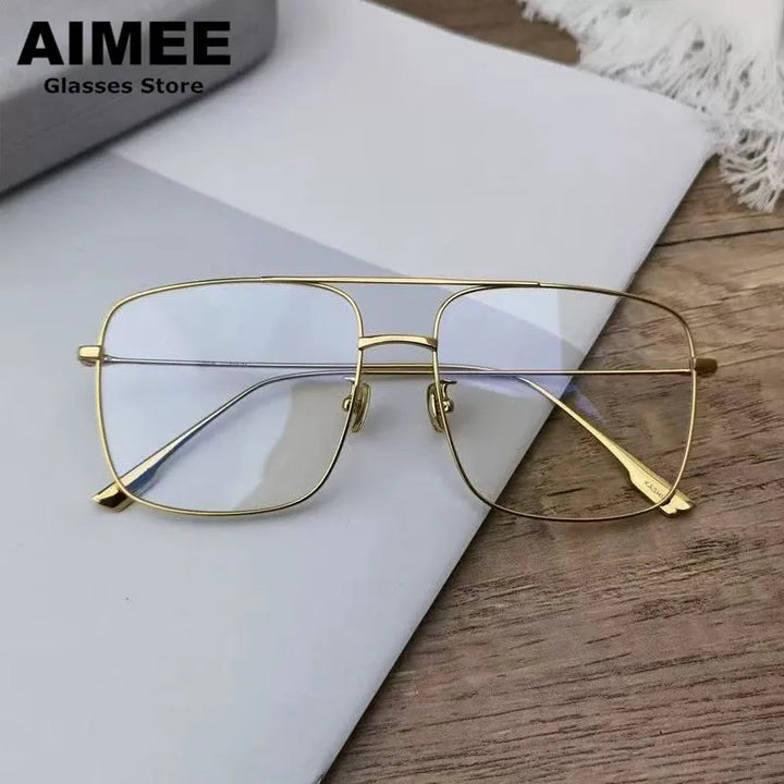Aimee Unisex Full Rim Square Double Bridge Titanium Eyeglasses 581463