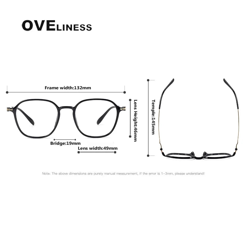 Oveliness Unisex Full Rim Square Oval Acetate Titanium Eyeglasses 8665 Full Rim Oveliness   