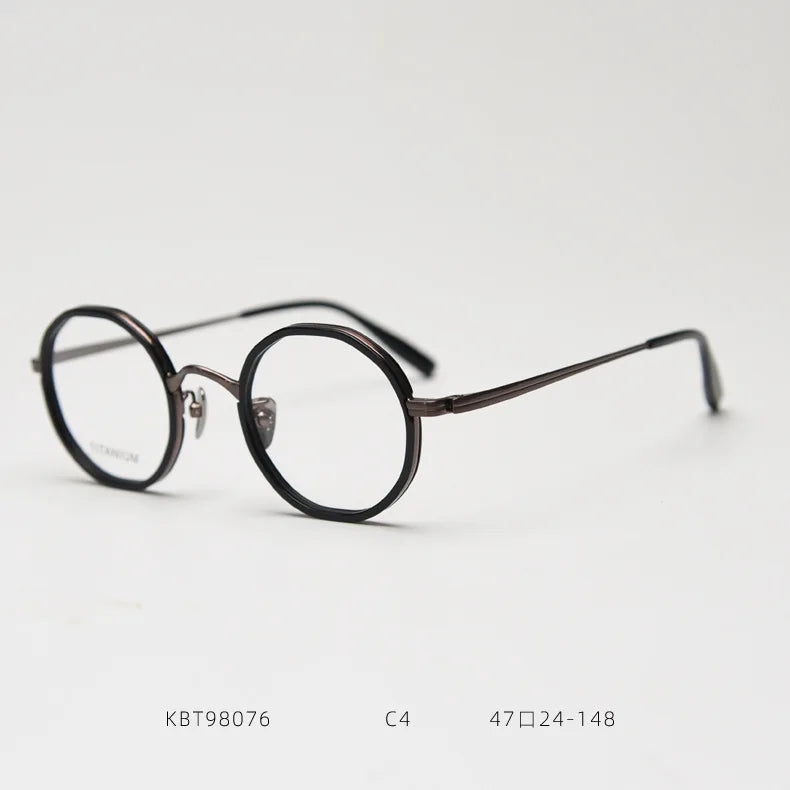 Xbora Women's Full Rim Polygon Round Acetate Titanium Eyeglasses 98076