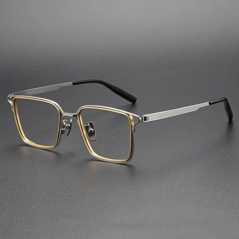 CCspace Unisex Full Rim Square Titanium Eyeglasses 301375 Full Rim CCspace SilverGold  