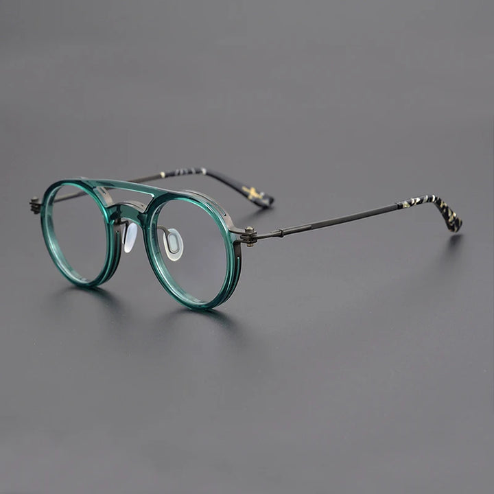 Black Mask Unisex Full Rim Round Double Bridge Acetate Titanium Eyeglasses Tv052 Full Rim Black Mask Green  