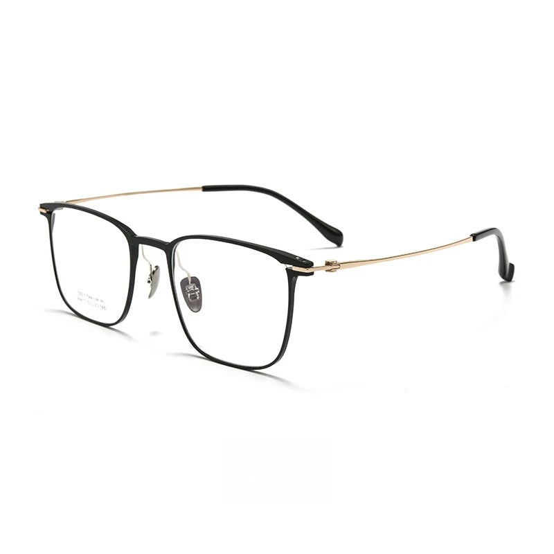 Yimaruili Men's Full Rim Square Titanium Eyeglasses 41726 Full Rim Yimaruili Eyeglasses Black Gold