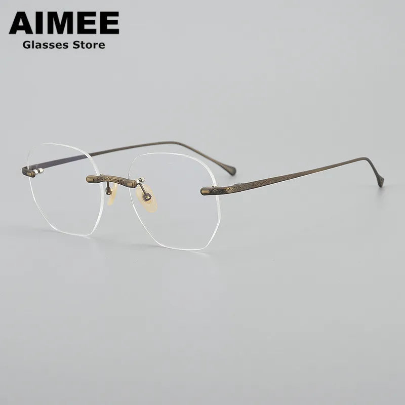 Aimee Men's Rimless Polygon Square Titanium Eyeglasses 5932 Rimless Aimee   