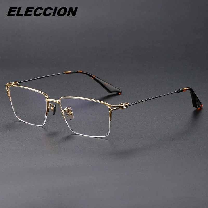 Eleccion Unisex Semi Rim Square Titanium Eyeglasses 81102 Semi Rim Eleccion Gold - Black CHINA