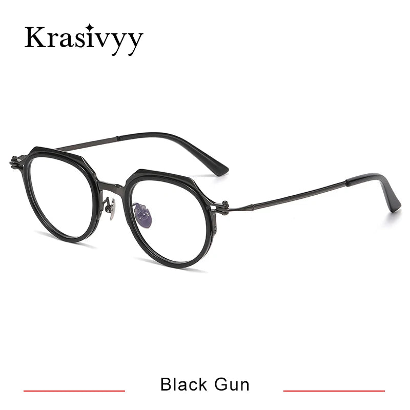 Krasivyy Unisex Full Rim Flat Top Oval Acetate Titanium Eyeglasses 315872