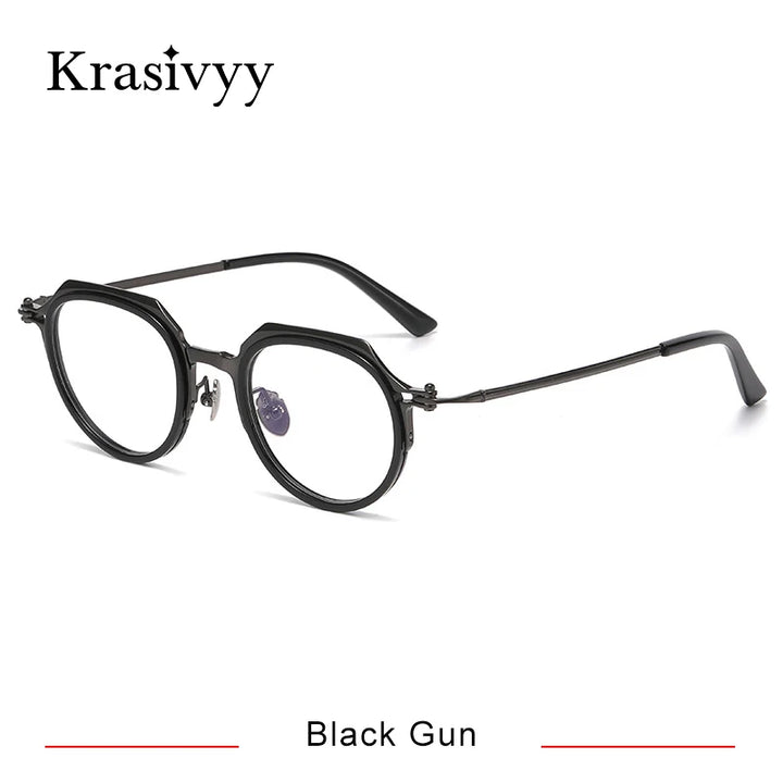Krasivyy Unisex Full Rim Flat Top Oval Acetate Titanium Eyeglasses 315872