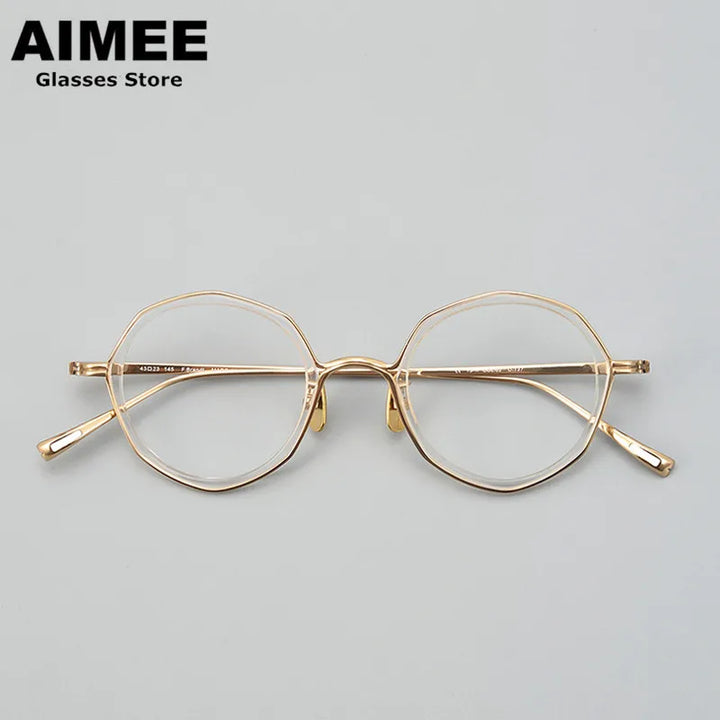 Aimee Unisex Full Rim Polygon Round Titanium Acetate Eyeglasses 8135 Full Rim Aimee Rose-Golden  