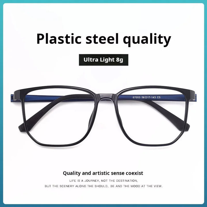 Xbora Unisex Full Rim Square Tr 90 Stainless Steel Eyeglasses 67053