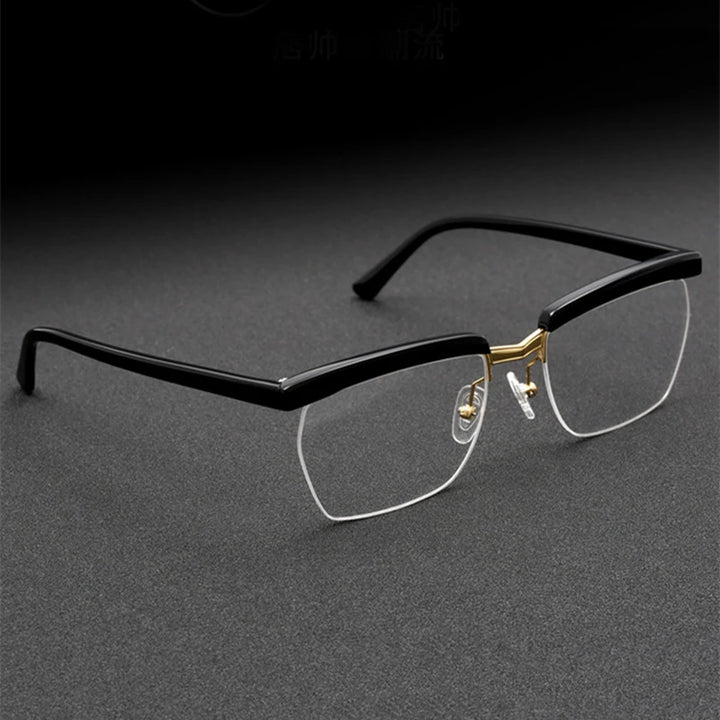 Black Mask Men's Semi Rim Square Brow Line Acetate Eyeglasses Th001 Semi Rim Black Mask   