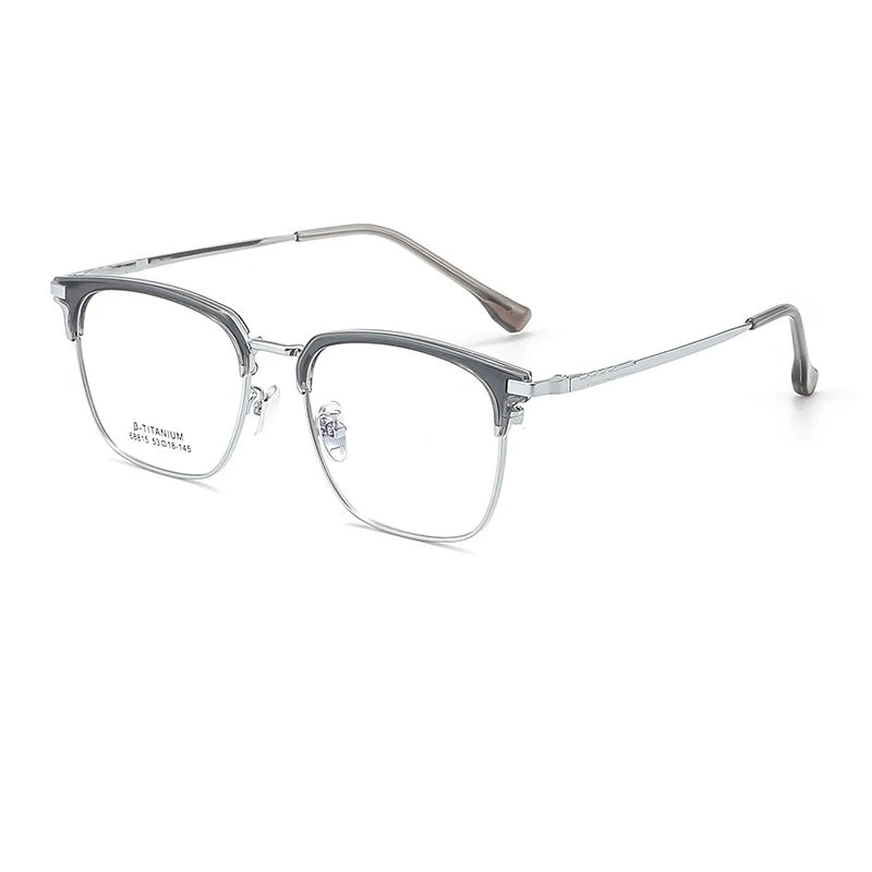 KatKani Unisex Full Rim Round Square Acetate Titanium Eyeglasses 68815 Full Rim KatKani Eyeglasses Transparent Gray  