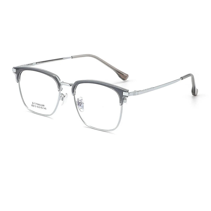 KatKani Unisex Full Rim Round Square Acetate Titanium Eyeglasses 68815 Full Rim KatKani Eyeglasses Transparent Gray  