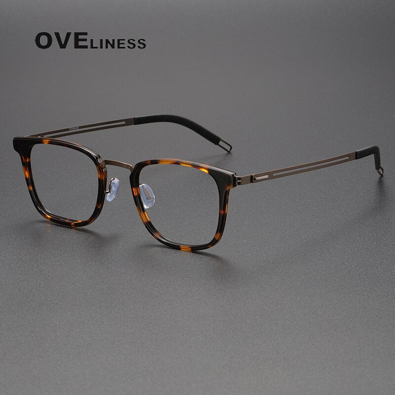 Oveliness Unisex Full Rim Square Titanium Eyeglasses 8202308 Full Rim Oveliness leopard brown  