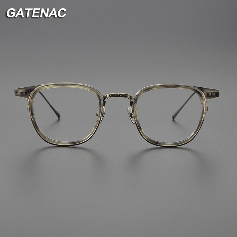 Gatenac Unisex Full Rim Square Acetate Titanium Eyeglasses Gxyj1076 Full Rim Gatenac   