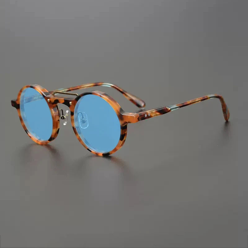 Gatenac Unisex Full Rim Round Polarized Acetate Sunglasses Mo11 Sunglasses Gatenac Tortoiseshell Blue  