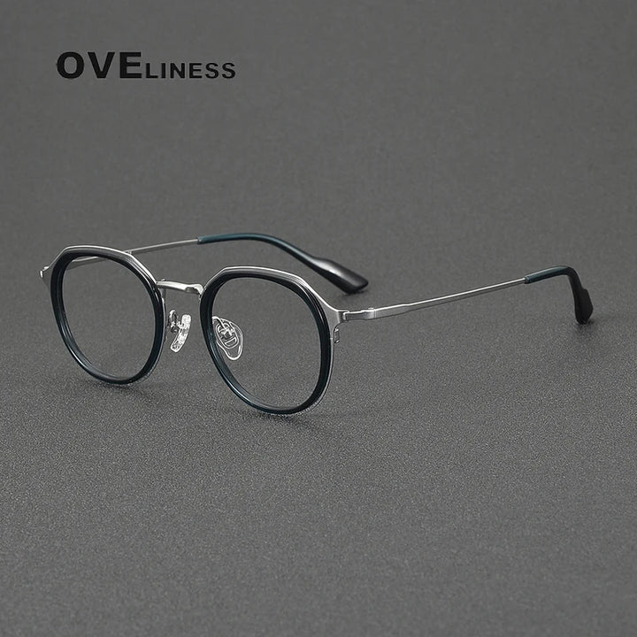 Oveliness Women's Full Rim Oval Acetate Titanium Eyeglasses 41100 Full Rim Oveliness silver