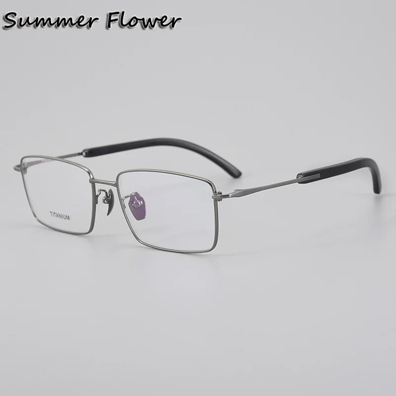 Summer Flower Men's Full Rim Square Titanium Horn Eyeglasses 612301