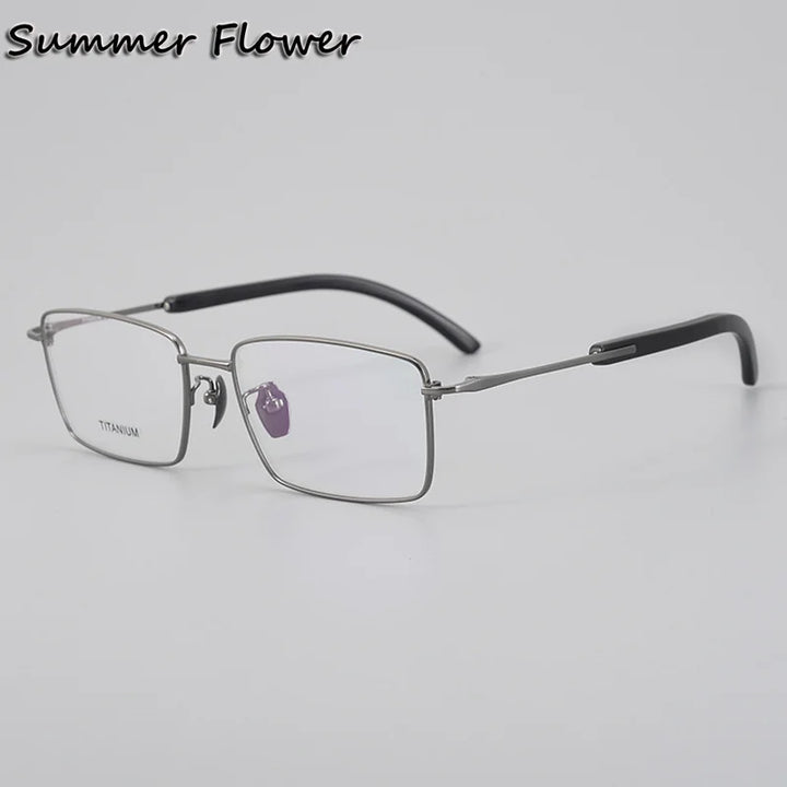 Summer Flower Men's Full Rim Square Titanium Horn Eyeglasses 612301