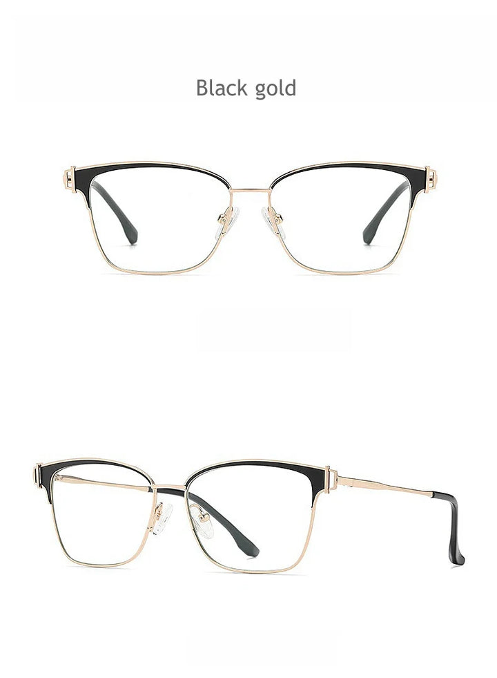 KatKani Women's Full Rim Square Alloy Acetate Eyeglasses Js8612 Full Rim KatKani Eyeglasses Black gold  