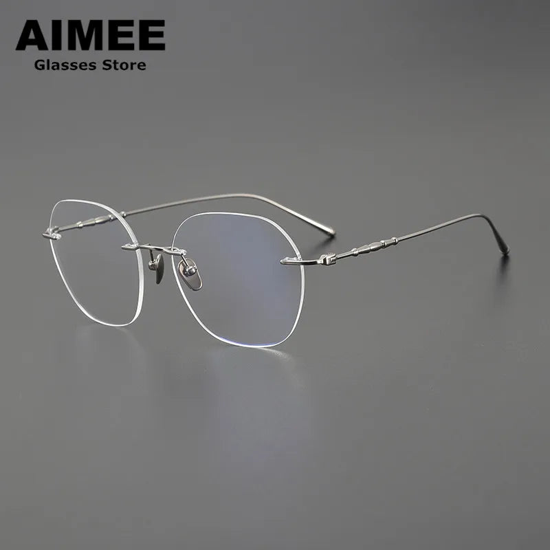 Aimee Men's Rimless Polygon Square Titanium Eyeglasses 5930 Rimless Aimee   