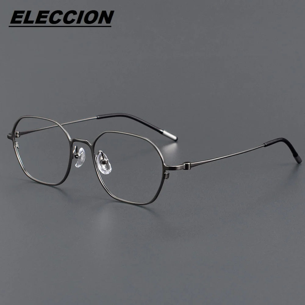 Eleccion Unisex Full Rim Flat Top Polygon Titanium Eyeglasses 6035 Full Rim Eleccion Gray CHINA